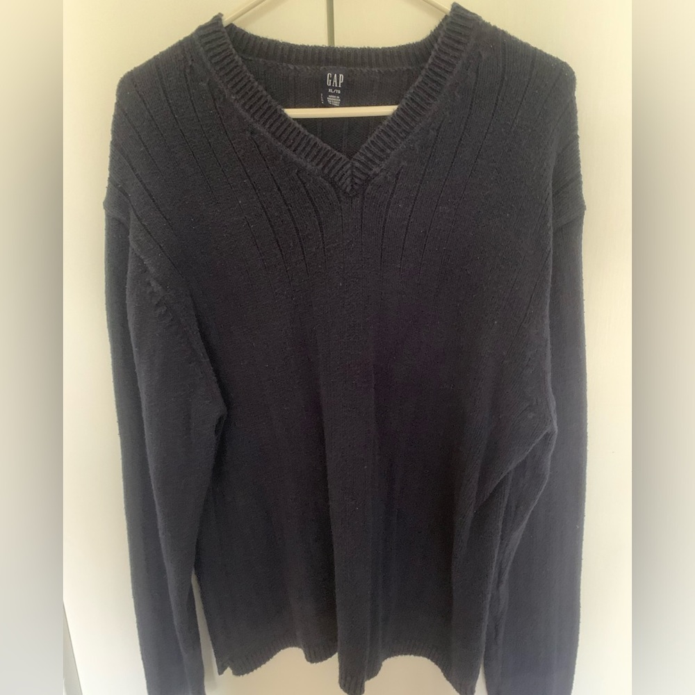 Black Gap cotton v neck cable knit sweater size XL
